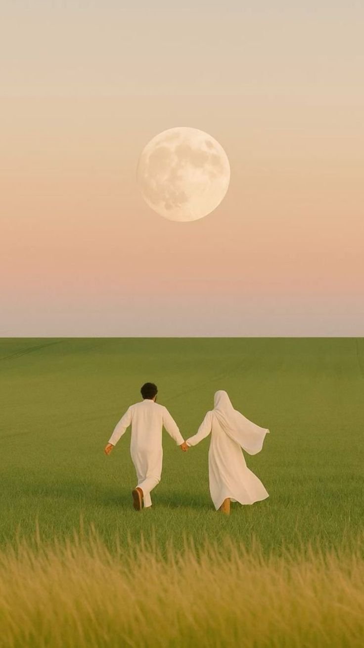 Walking through the field under the full moon